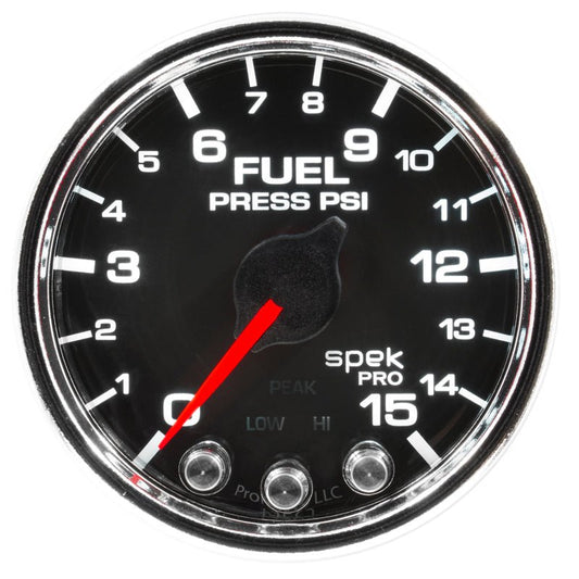 AutoMeter - Autometer Spek-Pro Gauge Fuel Press 2 1/16in 15psi Stepper Motor W/Peak & Warn Blk/Chrm - Demon Performance