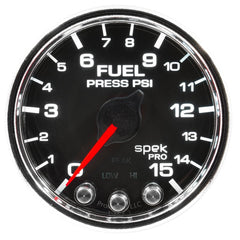 AutoMeter - Autometer Spek-Pro Gauge Fuel Press 2 1/16in 15psi Stepper Motor W/Peak & Warn Blk/Chrm - Demon Performance