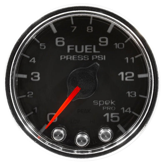 AutoMeter - Autometer Spek-Pro Gauge Fuel Press 2 1/16in 15psi Stepper Motor W/Peak & Warn Blk/Chrm - Demon Performance