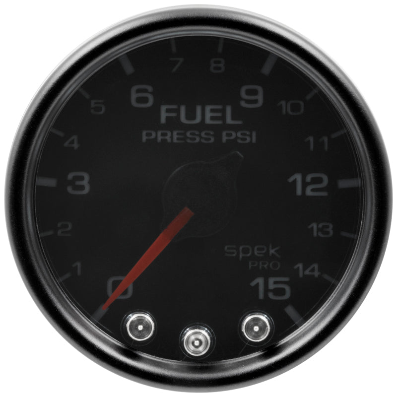 AutoMeter - Autometer Spek-Pro Gauge Fuel Press 2 1/16in 15psi Stepper Motor W/Peak & Warn Blk/Smoke/Blk - Demon Performance