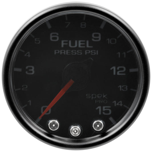 AutoMeter - Autometer Spek-Pro Gauge Fuel Press 2 1/16in 15psi Stepper Motor W/Peak & Warn Blk/Smoke/Blk - Demon Performance