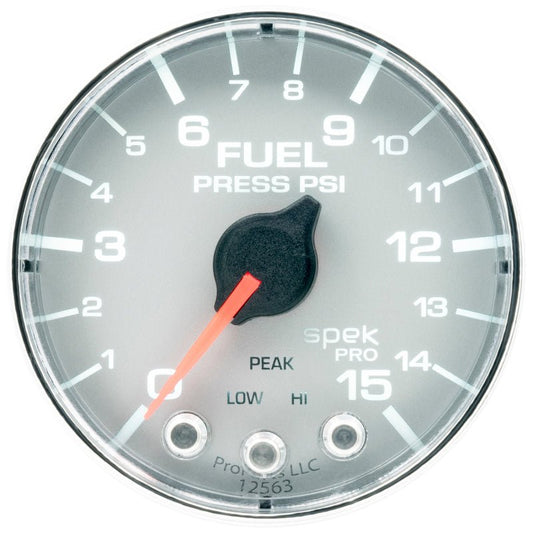 AutoMeter - Autometer Spek-Pro Gauge Fuel Press 2 1/16in 15psi Stepper Motor W/Peak & Warn Slvr/Chrm - Demon Performance
