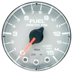 AutoMeter - Autometer Spek-Pro Gauge Fuel Press 2 1/16in 15psi Stepper Motor W/Peak & Warn Slvr/Chrm - Demon Performance