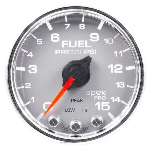 AutoMeter - Autometer Spek-Pro Gauge Fuel Press 2 1/16in 15psi Stepper Motor W/Peak & Warn Slvr/Chrm - Demon Performance