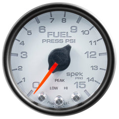 AutoMeter - Autometer Spek-Pro Gauge Fuel Press 2 1/16in 15psi Stepper Motor W/Peak & Warn Wht/Blk - Demon Performance