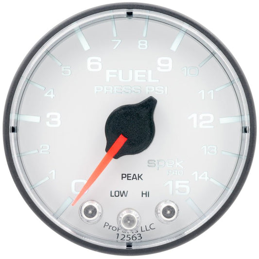AutoMeter - Autometer Spek-Pro Gauge Fuel Press 2 1/16in 15psi Stepper Motor W/Peak & Warn Wht/Blk - Demon Performance