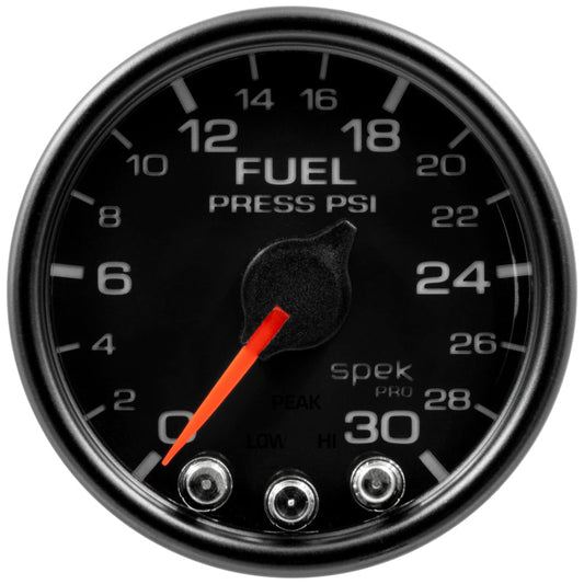 AutoMeter - Autometer Spek-Pro Gauge Fuel Press 2 1/16in 30psi Stepper Motor W/Peak & Warn Blk/Blk - Demon Performance