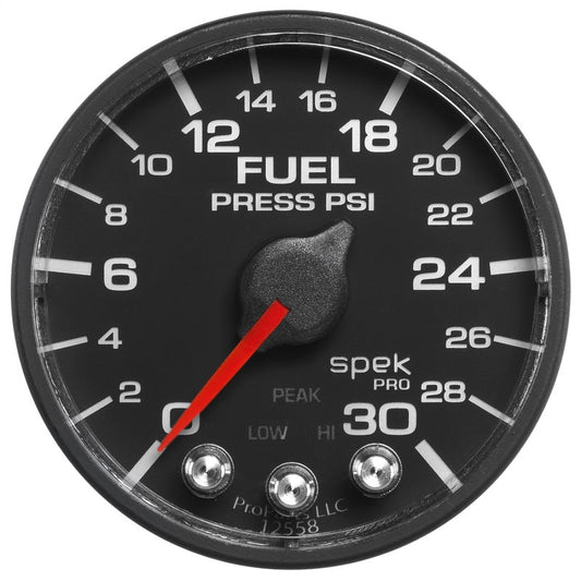 AutoMeter - Autometer Spek-Pro Gauge Fuel Press 2 1/16in 30psi Stepper Motor W/Peak & Warn Blk/Blk - Demon Performance