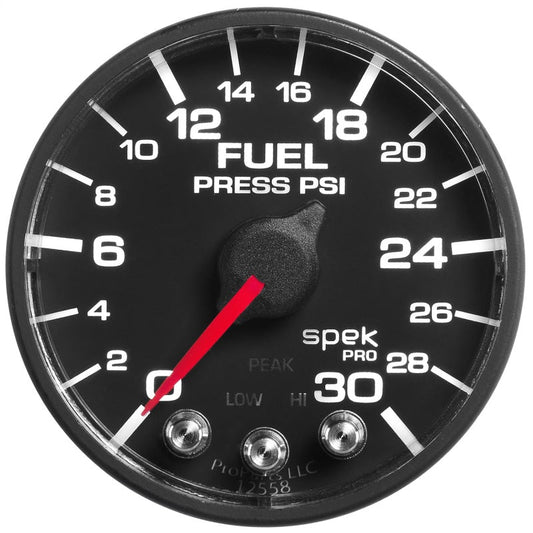 AutoMeter - Autometer Spek-Pro Gauge Fuel Press 2 1/16in 30psi Stepper Motor W/Peak & Warn Blk/Blk - Demon Performance