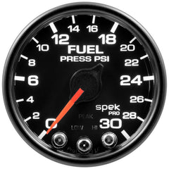 AutoMeter - Autometer Spek-Pro Gauge Fuel Press 2 1/16in 30psi Stepper Motor W/Peak & Warn Blk/Blk - Demon Performance