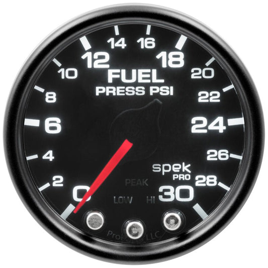 AutoMeter - Autometer Spek-Pro Gauge Fuel Press 2 1/16in 30psi Stepper Motor W/Peak & Warn Blk/Smoke/Blk - Demon Performance