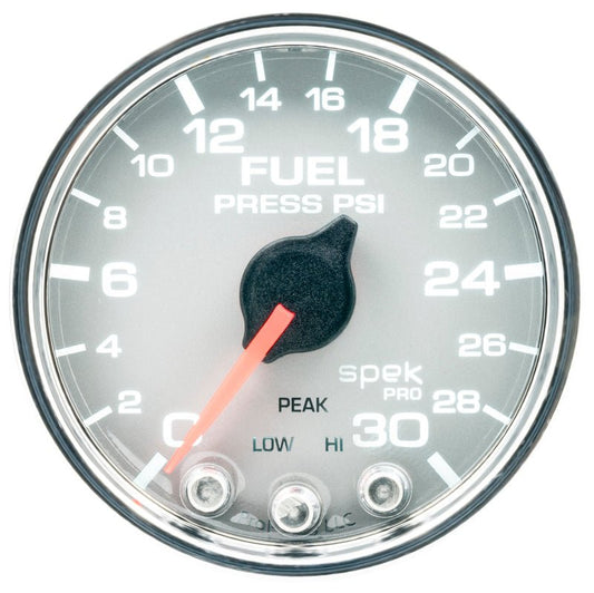 AutoMeter - Autometer Spek-Pro Gauge Fuel Press 2 1/16in 30psi Stepper Motor W/Peak & Warn Slvr/Chrm - Demon Performance