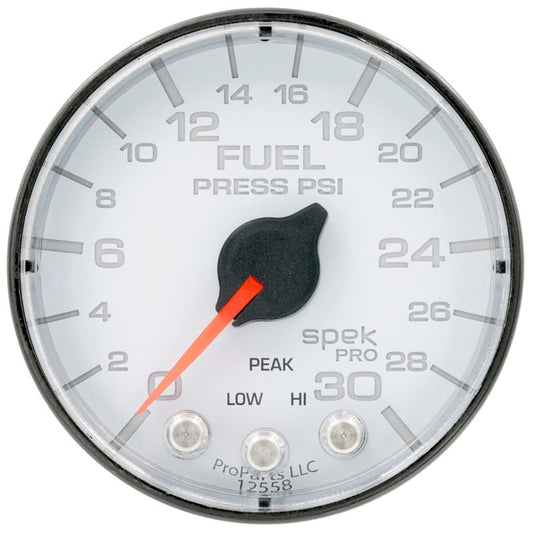 AutoMeter - Autometer Spek-Pro Gauge Fuel Press 2 1/16in 30psi Stepper Motor W/Peak & Warn Wht/Blk - Demon Performance