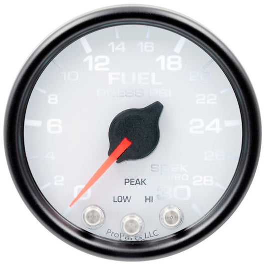 AutoMeter - Autometer Spek-Pro Gauge Fuel Press 2 1/16in 30psi Stepper Motor W/Peak & Warn Wht/Blk - Demon Performance