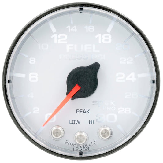 AutoMeter - Autometer Spek-Pro Gauge Fuel Press 2 1/16in 30psi Stepper Motor W/Peak & Warn Wht/Blk - Demon Performance