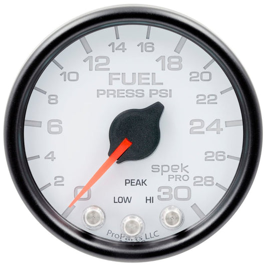AutoMeter - Autometer Spek-Pro Gauge Fuel Press 2 1/16in 30psi Stepper Motor W/Peak & Warn Wht/Blk - Demon Performance