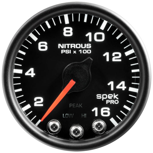 AutoMeter - Autometer Spek-Pro Gauge Nitrous Press 2 1/16in 1600psi Stepper Motor W/Peak & Warn Blk/Blk - Demon Performance