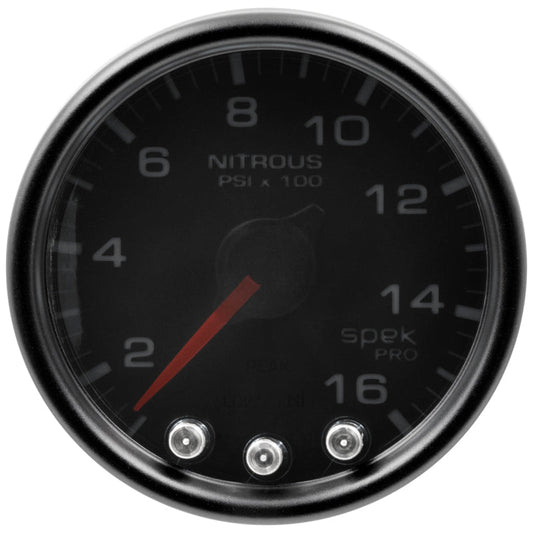 AutoMeter - Autometer Spek-Pro Gauge Nitrous Press 2 1/16in 1600psi Stepper Motor W/Peak & Warn Blk/Smoke/Blk - Demon Performance