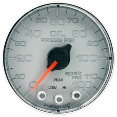 AutoMeter - Autometer Spek-Pro Gauge Oil Press 2 1/16in 120psi Stepper Motor W/Peak & Warn Slvr/Chrm - Demon Performance