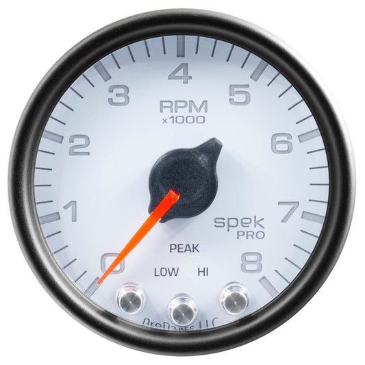 AutoMeter - Autometer Spek-Pro Gauge Tach 2 1/16in 8K Rpm W/ Shift Light & Peak Mem Wht/Blk - Demon Performance
