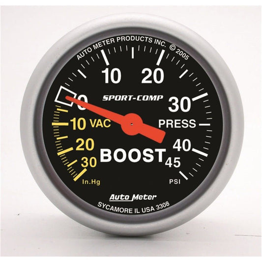 AutoMeter - Autometer Sport-Comp 52mm 45 PSI Mechanical Boost Gauge - Demon Performance