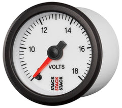 AutoMeter - Autometer Stack 52mm 8-18V Pro Stepper Motor Battery Voltage Gauge - White - Demon Performance