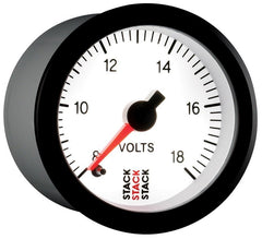 AutoMeter - Autometer Stack 52mm 8-18V Pro Stepper Motor Battery Voltage Gauge - White - Demon Performance