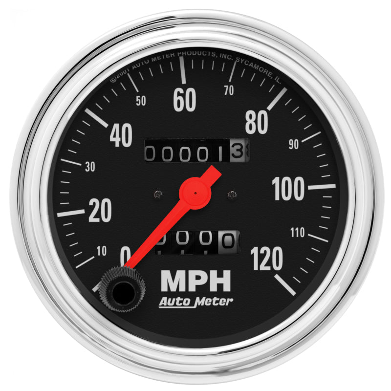AutoMeter - Autometer Traditional Chrome 3-3/8in 120 MPH In-Dash Full Sweep Mechanical Speedometer - Demon Performance