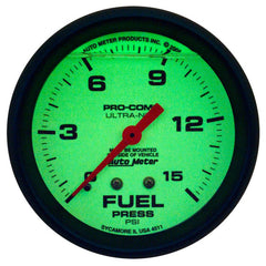 AutoMeter - Autometer Ultra-Nite 2-5/8in 15psi Mechanical Glow In The Dark Fuel Pressure Gauge - Demon Performance