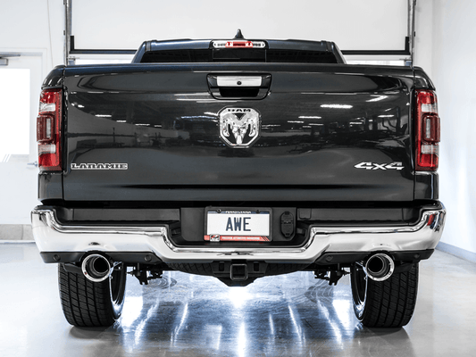 AWE Tuning - AWE Tuning 19-21 RAM 1500 5.7L (w/Cutouts) 0FG Dual Rear Exit Cat-Back Exhaust - Chrome Silver Tips - Demon Performance