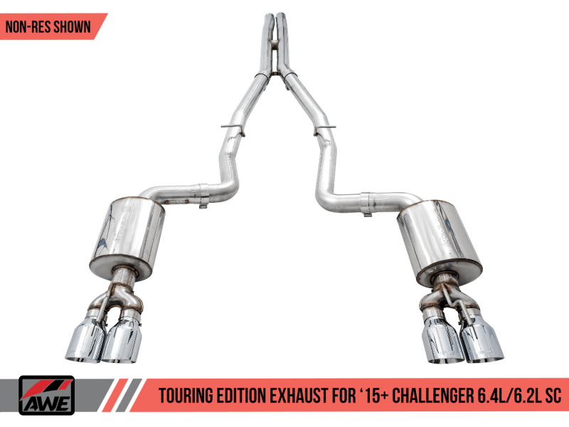 AWE Tuning - AWE Tuning 2015+ Dodge Challenger 6.4L/6.2L Non-Resonated Touring Edition Exhaust - Quad Silver Tips - Demon Performance