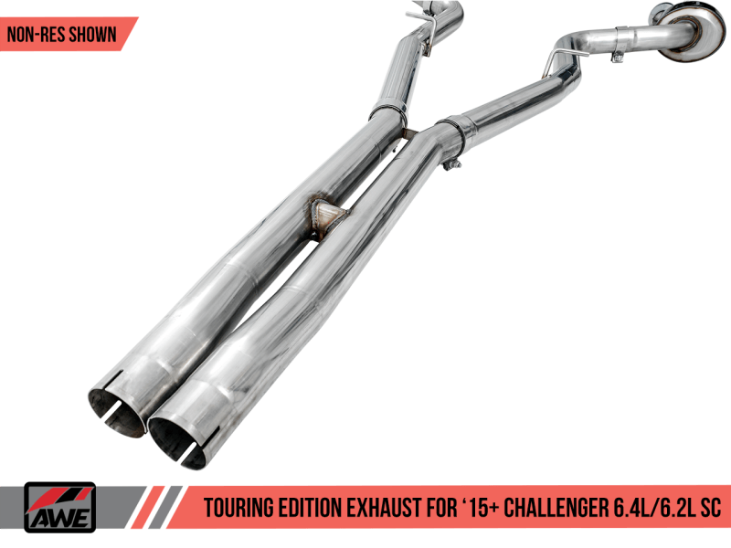AWE Tuning - AWE Tuning 2015+ Dodge Challenger 6.4L/6.2L Non-Resonated Touring Edition Exhaust - Quad Silver Tips - Demon Performance