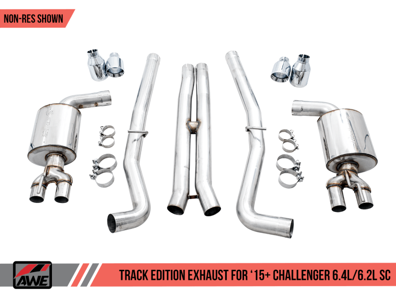 AWE Tuning - AWE Tuning 2015+ Dodge Challenger 6.4L/6.2L Non-Resonated Touring Edition Exhaust - Quad Silver Tips - Demon Performance