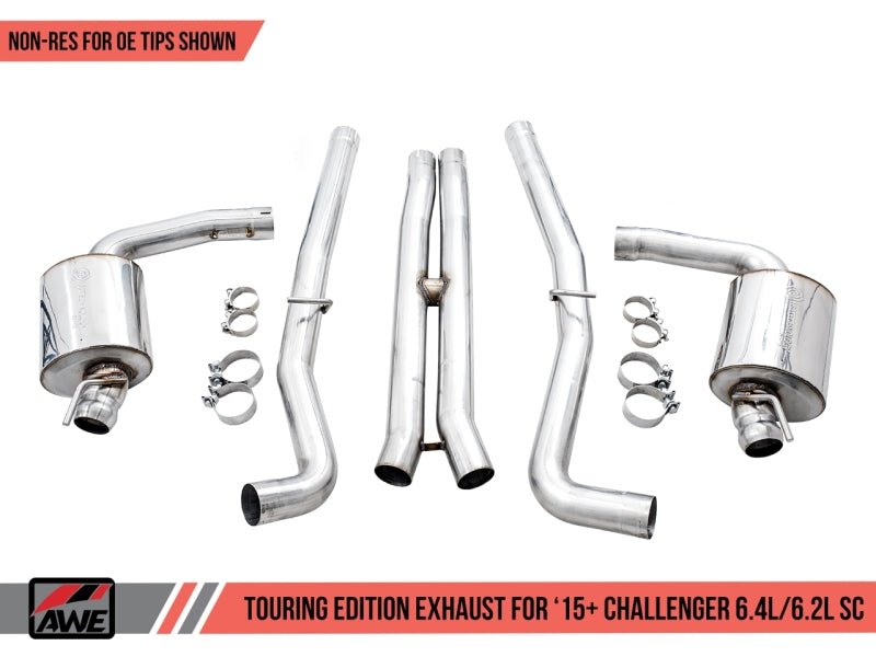 AWE Tuning - AWE Tuning 2015+ Dodge Challenger 6.4L/6.2L Non-Resonated Touring Edition Exhaust - Use Stock Tips - Demon Performance