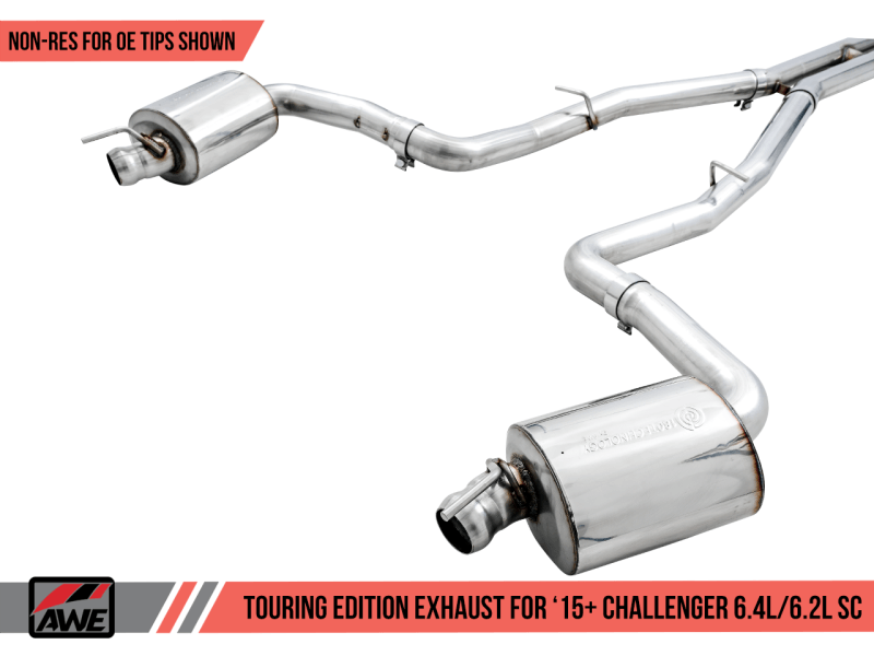 AWE Tuning - AWE Tuning 2015+ Dodge Challenger 6.4L/6.2L Non-Resonated Touring Edition Exhaust - Use Stock Tips - Demon Performance