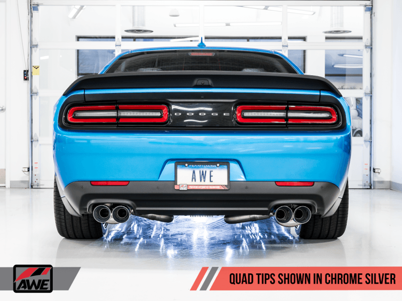 AWE Tuning - AWE Tuning 2015+ Dodge Challenger 6.4L/6.2L SC Track Edition Exhaust - Quad Chrome Silver Tips - Demon Performance