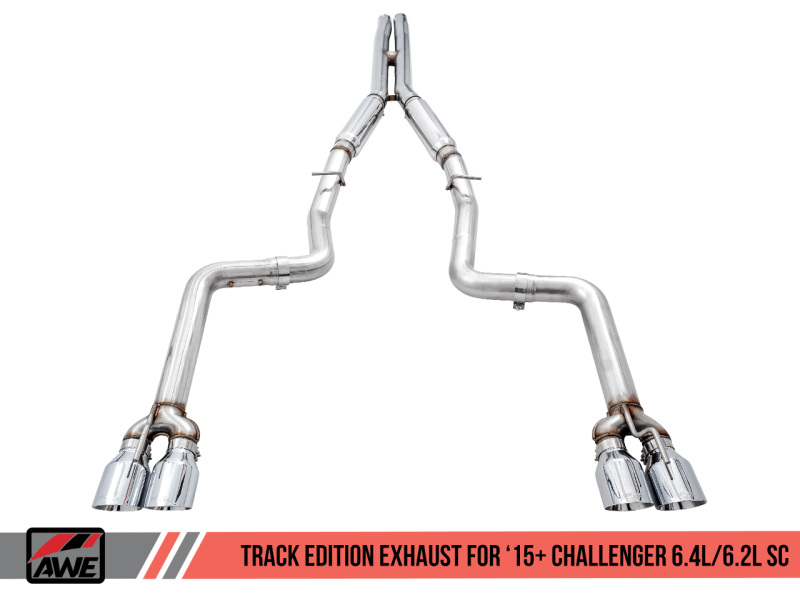 AWE Tuning - AWE Tuning 2015+ Dodge Challenger 6.4L/6.2L SC Track Edition Exhaust - Quad Chrome Silver Tips - Demon Performance