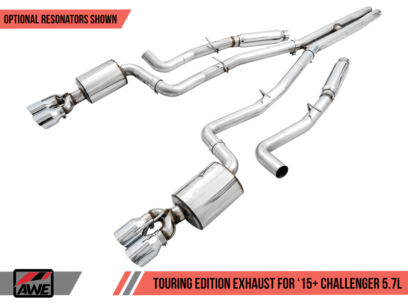 AWE Tuning - AWE Tuning 2017+ Challenger 5.7 Touring Edition Exhaust - Non-Resonated - Diamond Black Quad Tips - Demon Performance