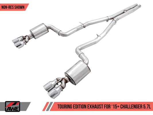AWE Tuning - AWE Tuning 2017+ Challenger 5.7L Touring Edition Exhaust - Non-Resonated - Chrome Silver Quad Tips - Demon Performance