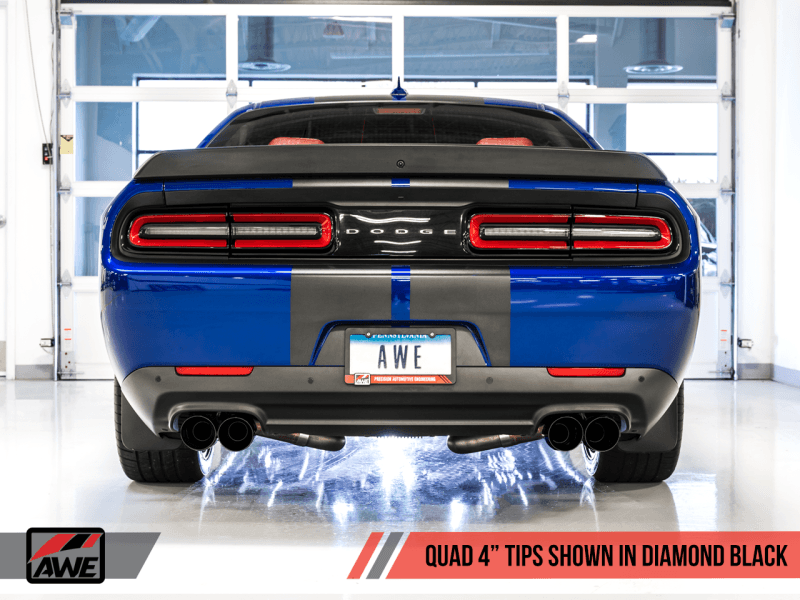 AWE Tuning - AWE Tuning 2017+ Dodge Challenger 5.7L Track Edition Exhaust - Diamond Black Quad Tips - Demon Performance