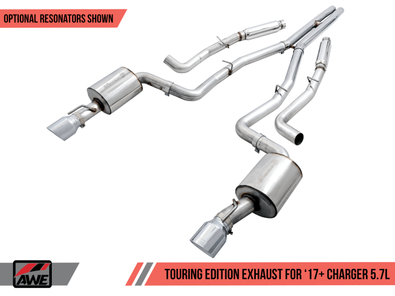 AWE Tuning - AWE Tuning 2017+ Dodge Charger 5.7L Touring Edition Exhaust - Non-Resonated - Diamond Black Tips - Demon Performance
