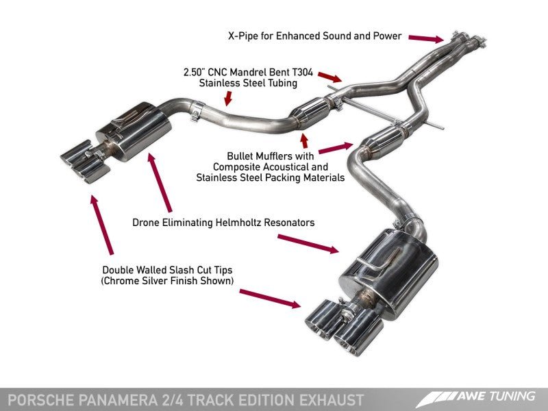 AWE Tuning - AWE Tuning Panamera 2/4 Track Edition Exhaust (2011-2013) - w/Chrome Silver Tips - Demon Performance