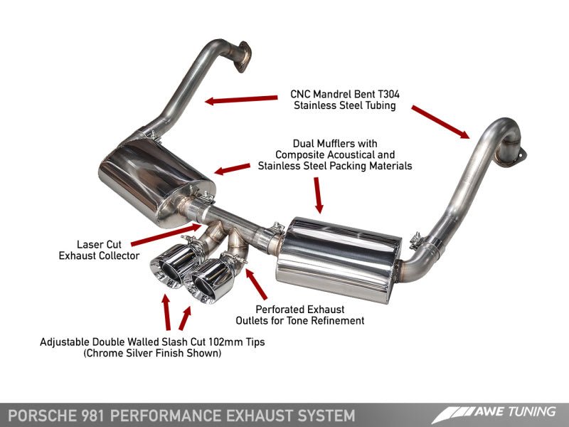 AWE Tuning - AWE Tuning Porsche 981 Performance Exhaust System - w/Chrome Silver Tips - Demon Performance