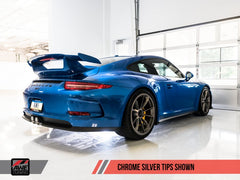 AWE Tuning - AWE Tuning Porsche 991 GT3 / RS Center Muffler Delete - Chrome Silver Tips - Demon Performance
