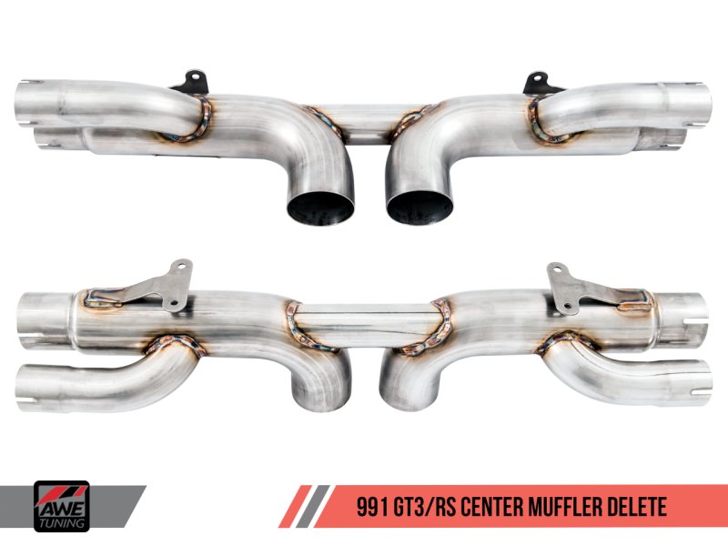 AWE Tuning - AWE Tuning Porsche 991 GT3 / RS Center Muffler Delete - Chrome Silver Tips - Demon Performance