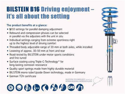 Bilstein - Bilstein B16 15-17 Ford Mustang GT V8 Front and Rear Performance Suspension System - Demon Performance