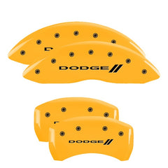 MGP 4 Caliper Covers Engraved Front & Rear With stripes/Dodge Yellow finish black ch