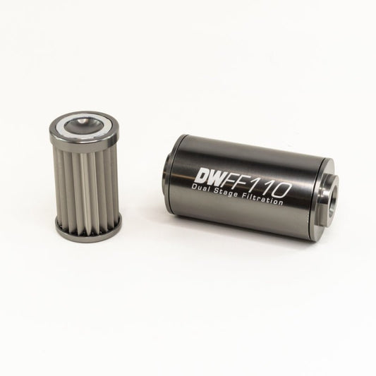 DeatschWerks - DeatschWerks Stainless Steel 10AN 10 Micron Universal Inline Fuel Filter Housing Kit (110mm) - Demon Performance