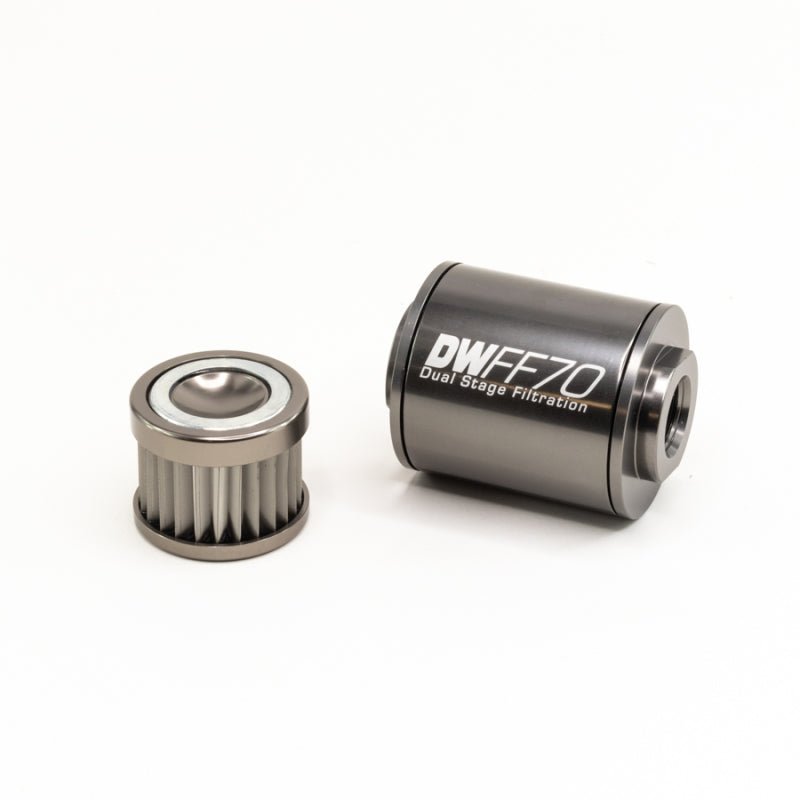 DeatschWerks - DeatschWerks Stainless Steel 10AN 10 Micron Universal Inline Fuel Filter Housing Kit (70mm) - Demon Performance