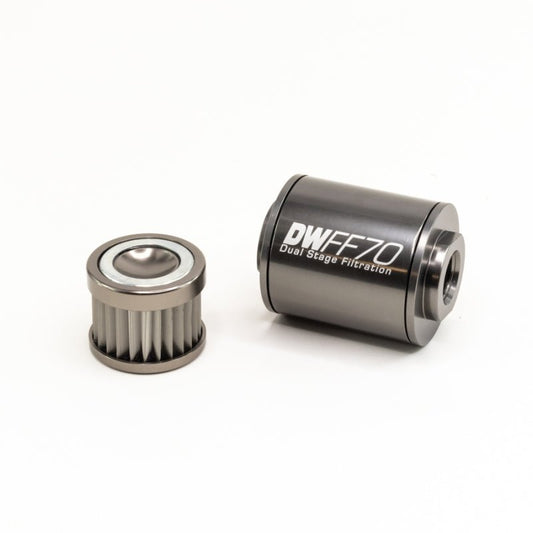 DeatschWerks - DeatschWerks Stainless Steel 10AN 10 Micron Universal Inline Fuel Filter Housing Kit (70mm) - Demon Performance
